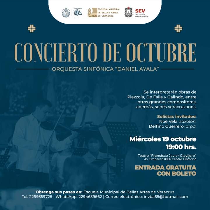 EMBA_Veracruz's tweet photo. ¡Te esperamos! 
👉 Mañana MIÉRCOLES 19 de octubre 
🕖 19:00 h.
🏦 Teatro Clavijero 
#SoyEMBAVeracruz 
#Música #Veracruz https://t.co/30fqgZQwTb