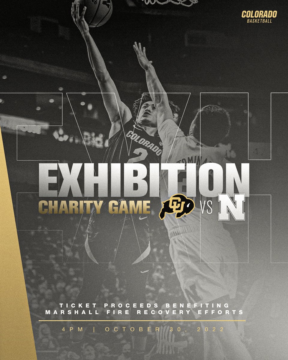 Pack CUEC for a good cause 🤝 @CUBuffsMBB takes on Nebraska this Sunday at 4pm in an exhibition game with all proceeds benefiting Marshall Fire recovery efforts 🎟: buffs.me/3eEecPM #GoBuffs