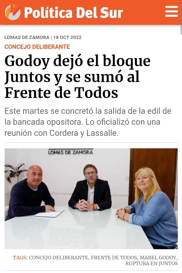 Otra vez un concejal de Juntos por el Cambio se pasa al frente de Todos traicionando la confianza de los vecinos. Como espacio debemos dar los debates y discusiones internas necesarios para que estas cosas no vuelvan a suceder.