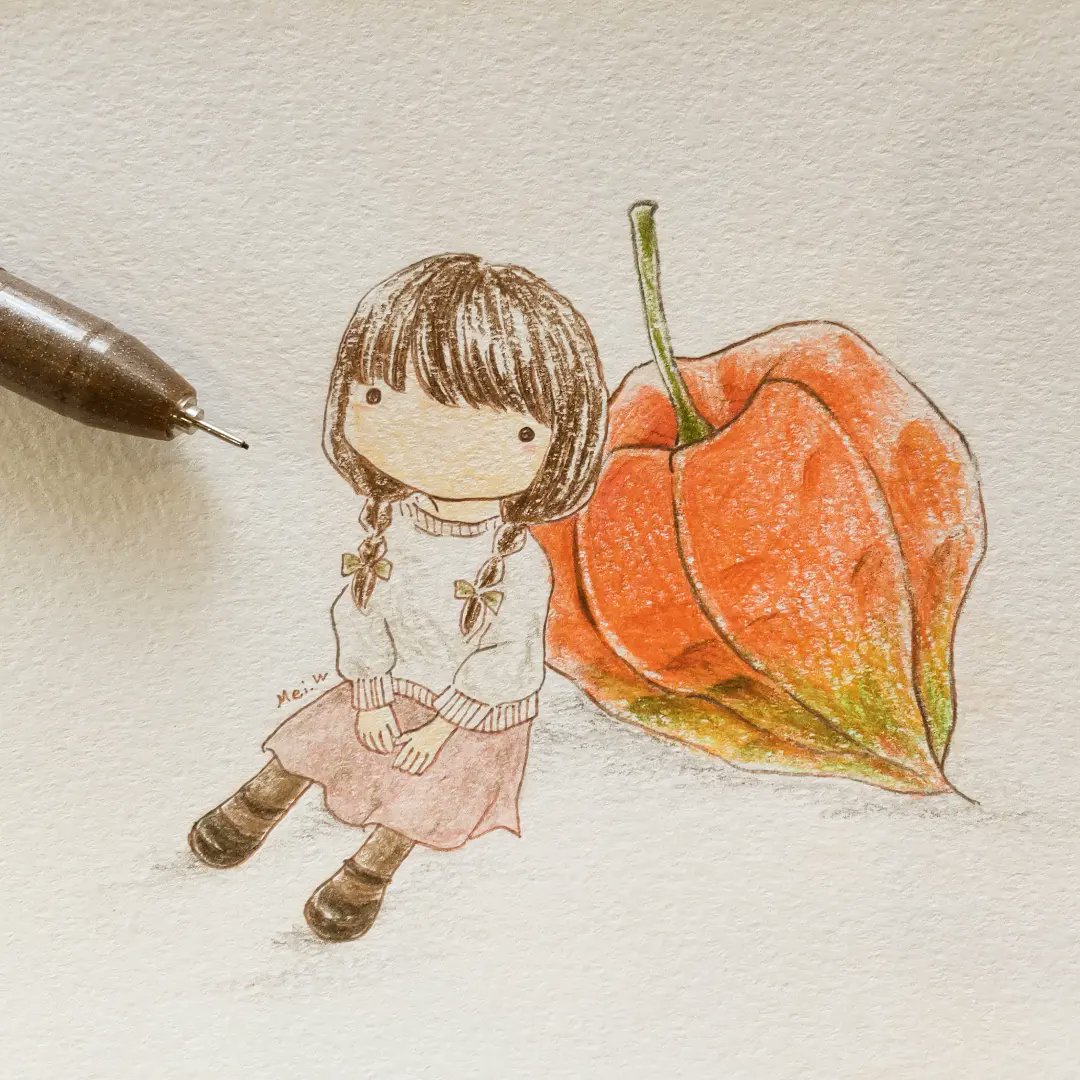 純正割引品 小さな水彩画原画 「ほおづき (透かしほおづき