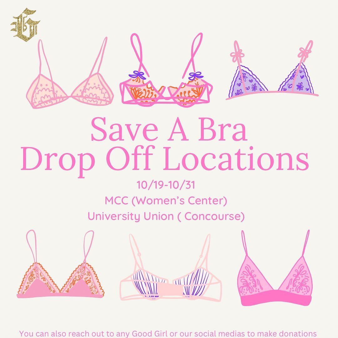 There is still time to make donations in support of our October service initiative💞 We are collecting lightly worn / new bras, tees, and tank tops for Breast Cancer fighters and survivors. Drop offs can be made to the locations below or to any GG✨