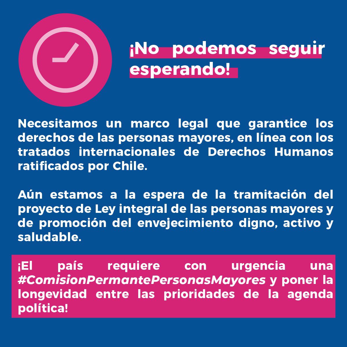 vejez_activa's tweet photo. Inentendible que en Mes de las Personas Mayores, el @Senado_Chile haya fusionado las Comisiones de Infancia y Adulto Mayor.
Ocupan el 20% de la población, y serán el 32% en 2050. ¡La longevidad debe ser una prioridad país! 
Urge la creación de #ComisionPermanentePersonasMayores https://t.co/zJR1OZ1Voy