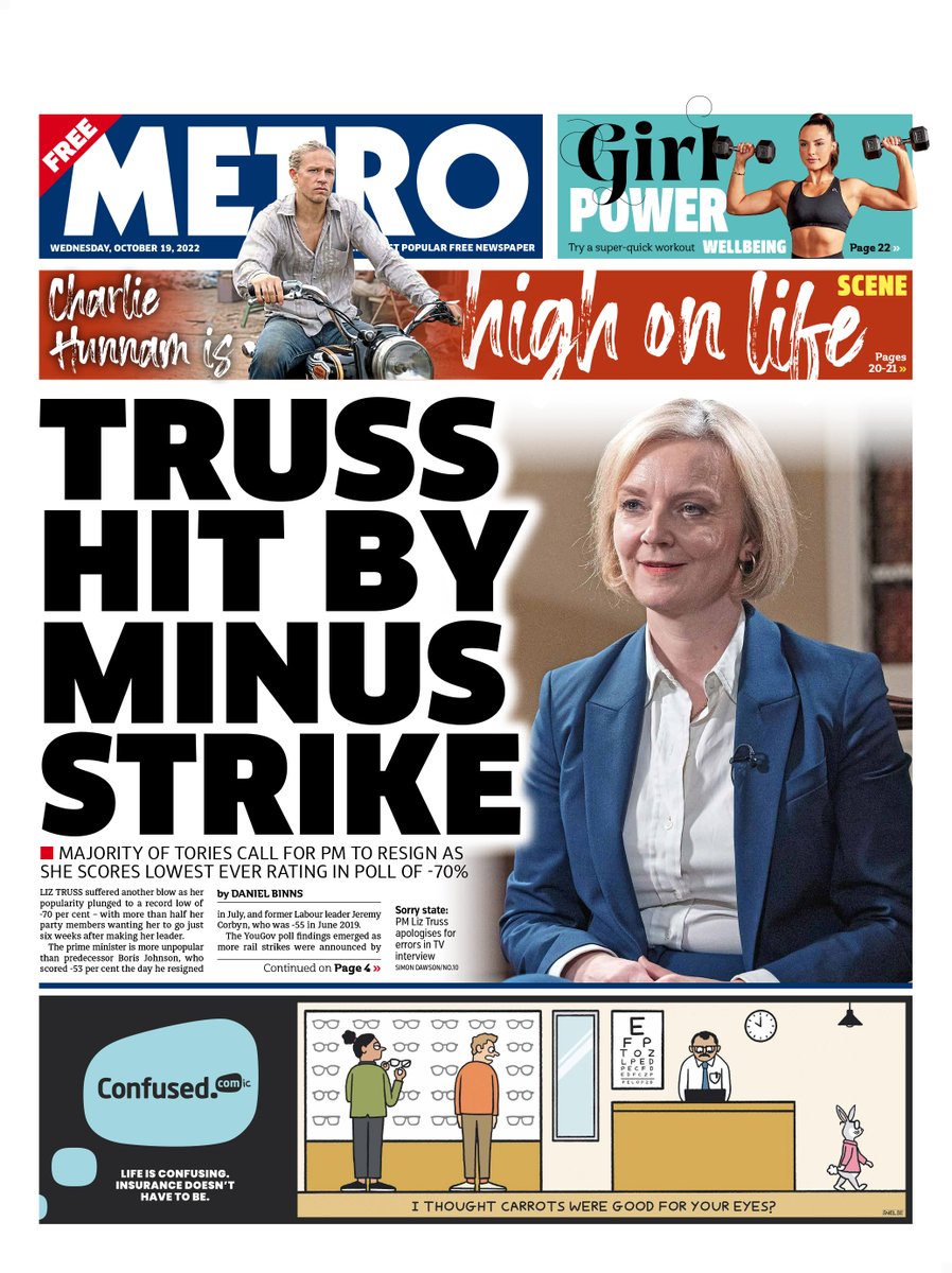 Wednesday’s Metro: “Truss hit by minus strike” #BBCPapers #TomorrowsPapersToday bbc.in/BBCPapers