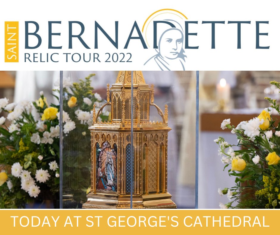 RC_Southwark's tweet photo. @RC_Southwark is honoured to welcome the Relics of St Bernadette to @StGeorgesCath today &amp; on Thurs. 20 Oct 2022.  The Cathedral Clergy &amp; Staff are pleased to offer a full schedule of Marian prayer &amp; services, alongside the opportunity to visit the Relics: https://t.co/ouAAEGErHR https://t.co/SyYjwS8Lbp
