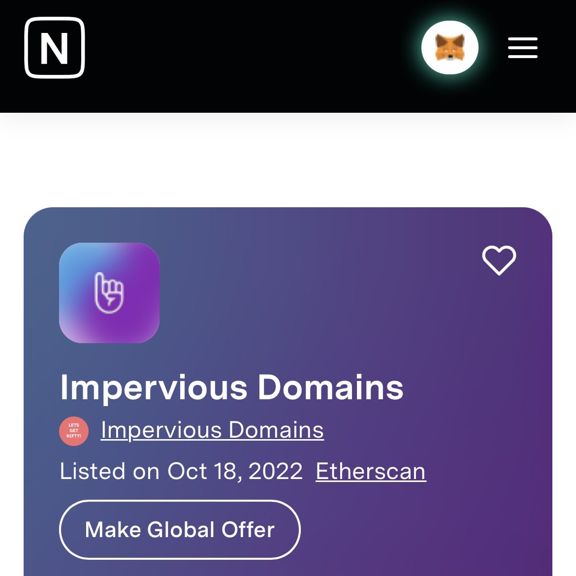 DotTheShake's tweet photo. .@Impervious Domains are now supported on the @niftygateway marketplace https://t.co/nkH84TxAZO