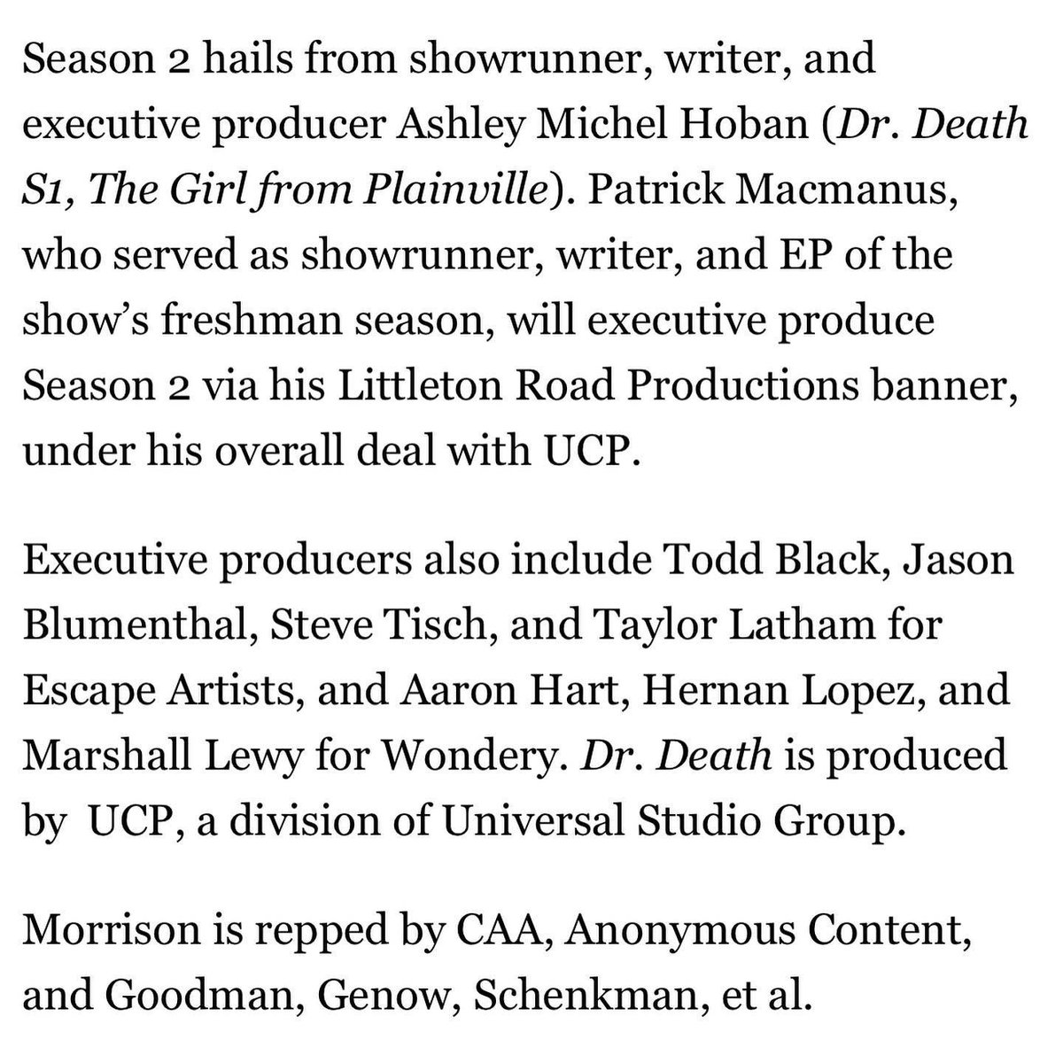 AllAboutJMo's tweet photo. 📱”So excited to be on this journey! @Littleton_Road #ashleymichelhoben @ucp @peacocktv #patrickmacmanus #nyc  #escapeartistsentertainment @WonderyMedia”

📸 @jenmorrisonlive’s instagram 

#JenniferMorrison #DrDeath #DirectorMorrison https://t.co/4OsXPPPBa5