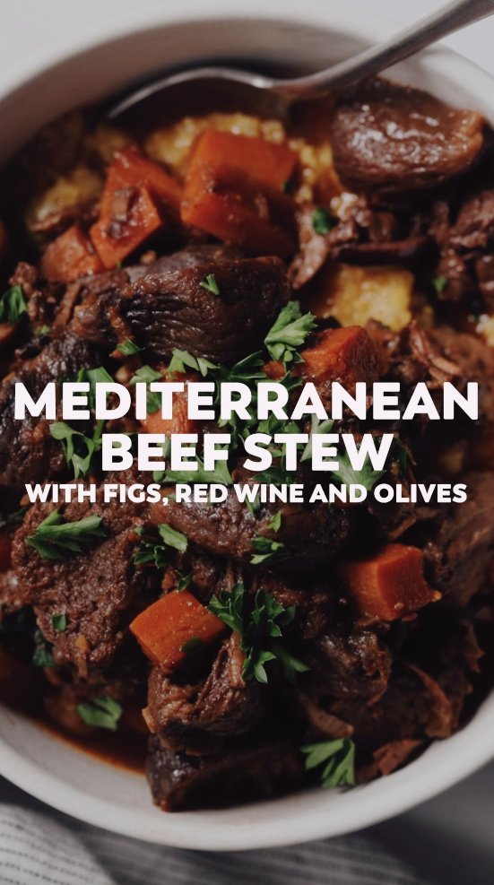 Mediterranean beef #stew is exactly what fall dinners call for. #Figs simmer in red wine with olives and herbs for a comforting meal, served over polenta or noodles. 

Find this + other fig inspo by subscribing to our Youtube channel: youtu.be/Nq9XMJaSozs
