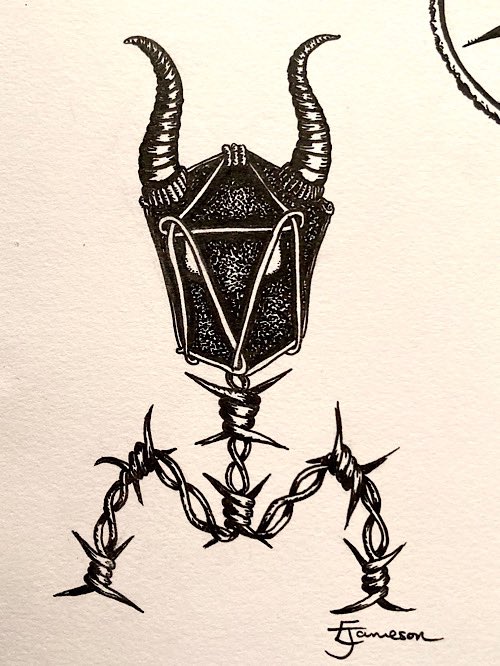 #Microber2022 #inktober2022 18 Metal: metal ions such as calcium or magnesium chloride can be crucial to phage-host binding and hence reproduction. Forgetting the metal can lead to really disappointing results. #phage #SciArt