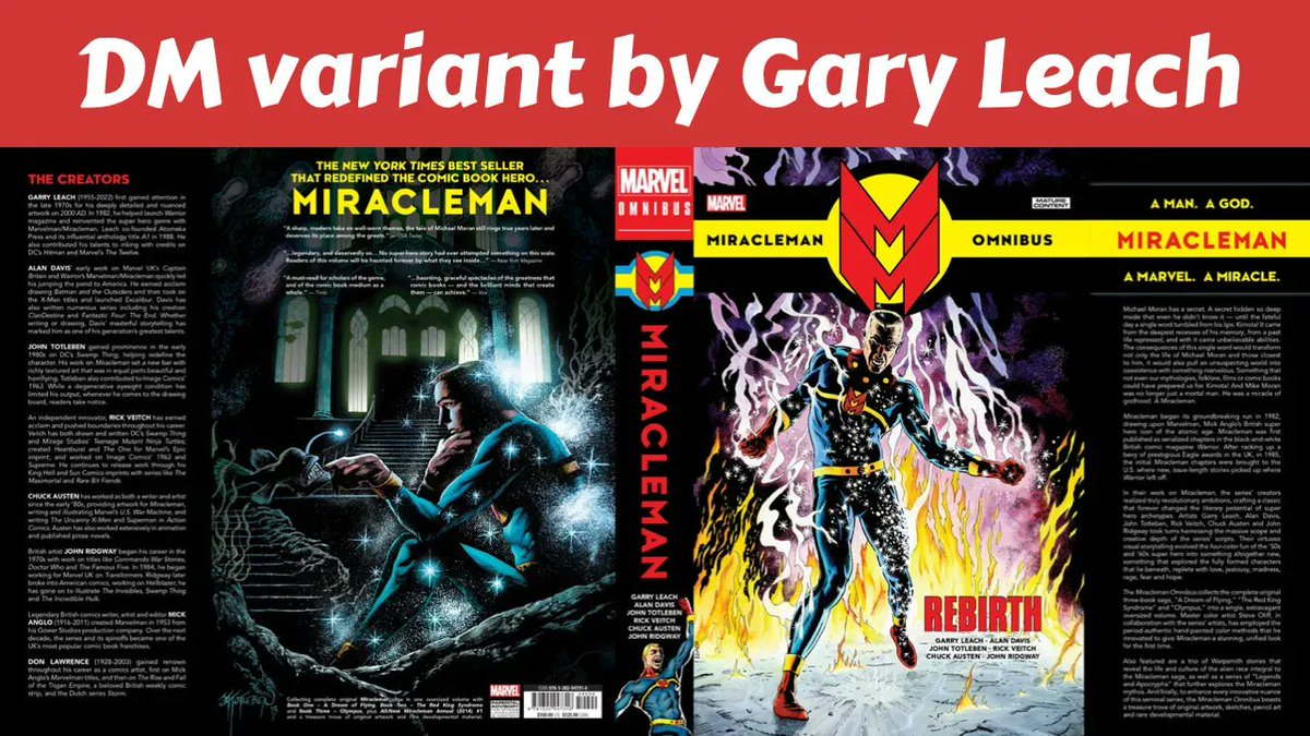 CHECK IT OUT, Minties! @marvel shared with us the finished designs for the three different dust jackets of Miracleman which comes out Oct. 25th. Alan Davis is the Standard Edition Cover. Gary Leach is the first Direct Market and Kevin Nowlan is the second Direct Market cover