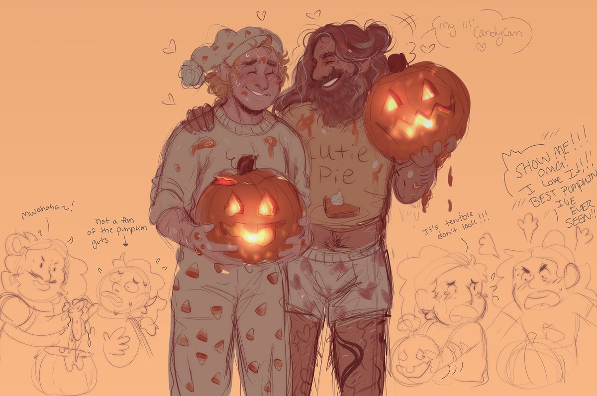 Hexyees's tweet photo. late night pumpkin carving doodle (bubble bath and scary movies on the couch afterwards) https://t.co/d851lg7LlT