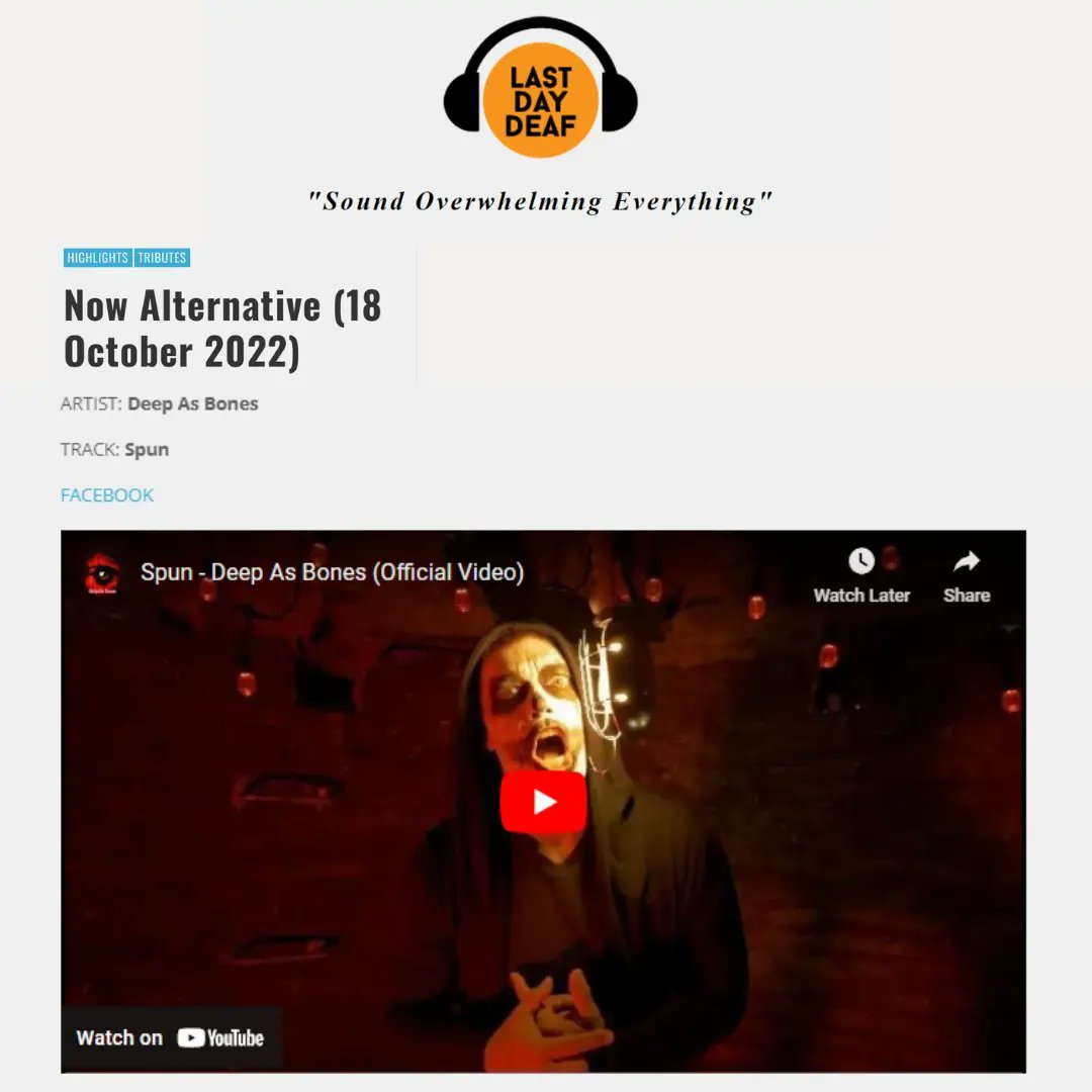 ThatChickKrys's tweet photo. Thank you to @Lastdaydeaf for sharing @DeepAsBones "Spun" music video (directed/filmed/edited by @Soundphoria) to the "Now Alternative" list!Β
FULL LIST HERE:
https://t.co/b3CeeNef56
.
.
.
.
#deepasbones #lastdaydeaf #soundphoria #soundphoriamedia #phxmusicvideo https://t.co/geoeDs1ZOH