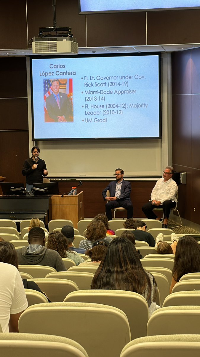 #UMElectionCourse pleased to host <a href="/JoeGarcia/">Joe Garcia</a> <a href="/LopezCantera/">Carlos Lopez-Cantera</a> cc: @ScienceUmiami <a href="/UMCAS/">UM Arts&Sciences</a> <a href="/AmandiOnAir/">Fernand R. Amandi</a> <a href="/MarcACaputo/">Marc Caputo</a> @JoeUscinski