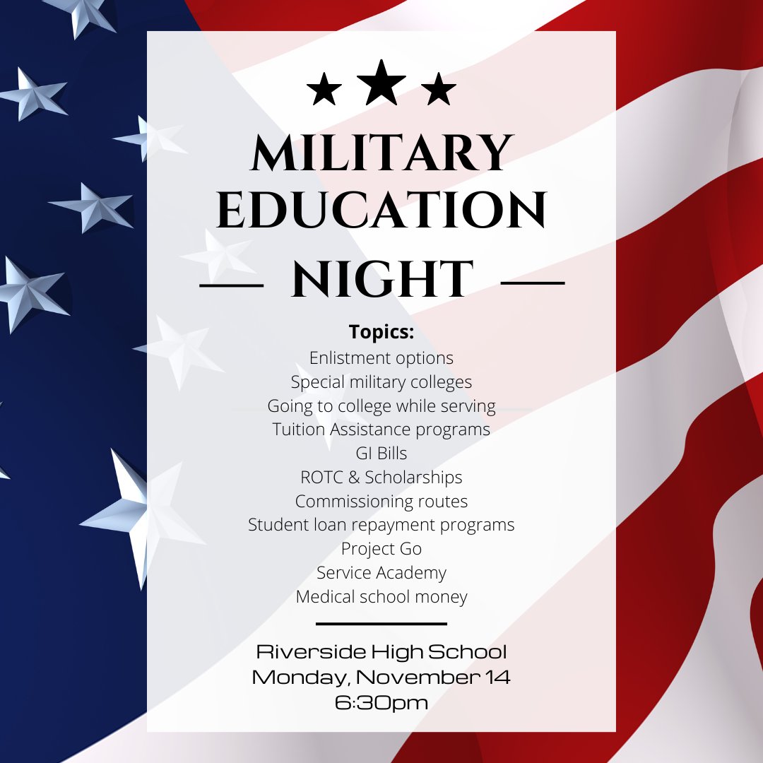 Interested in joining the military after graduation? Check out the <a href="/RiversideLCPS/">Riverside HS</a> event on November 14th!