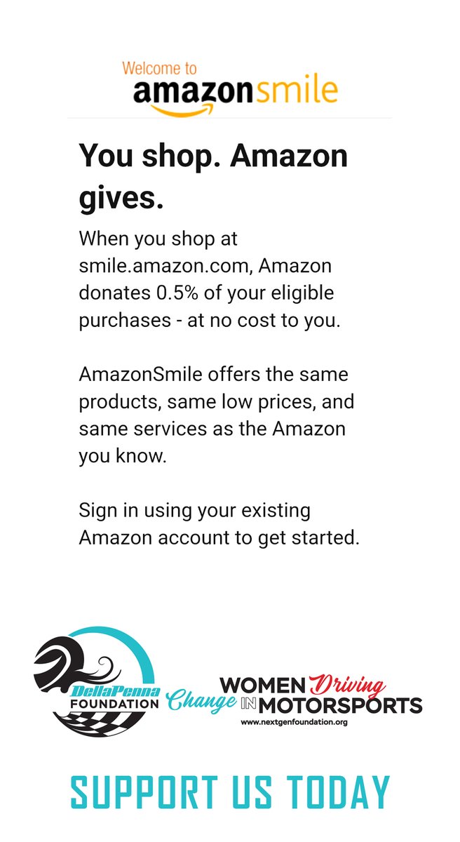 DPMNextGen's tweet image. Feeling like making a #change ? Head over to your amazon account now and choose us to receive your smile benefits!!! #drivingchange #womeninmotorsports
