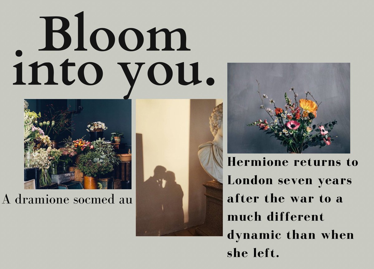 magicalsydney's tweet image. Bloom into you. A dramione socmed / textfic 

• Hermione Homecoming 
• Hermione and Neville open a flower/plant shop.
• NottPott Side Pairing
• Meddling Friends
• Mutual Pining 
• Possible NSFW (will tag) 
• Tagged with #dhrbloomintoyou