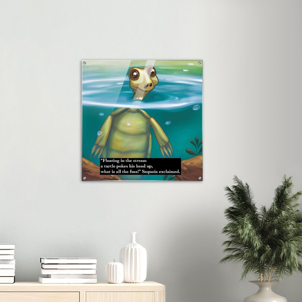 Turtle Haiku Acrylic Print -- Art from 'Haiku Forest' Children's Book etsy.me/3MFl3VF #acrylicprint #wallart #turtleart #kidswallart #wallartforkids #acrylicwallart #bookart #bookillustration #kidsbook #etsy #aiart