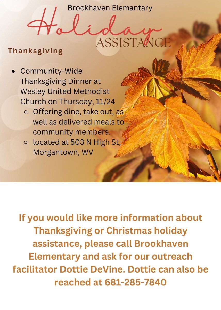 BrookhavenBulls's tweet photo. Information from our outreach facilitator, Dottie DeVine, concerning holiday assistance! https://t.co/S9ZyslqfXS