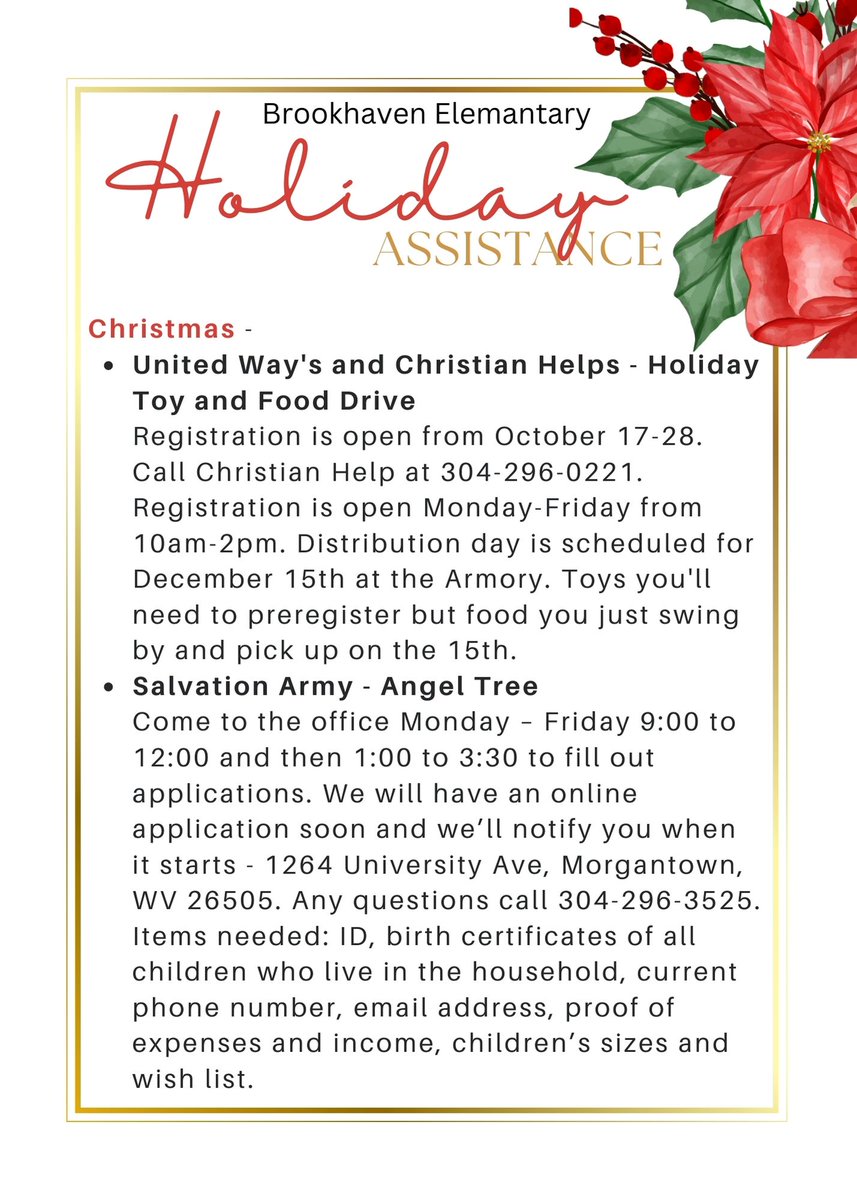BrookhavenBulls's tweet photo. Information from our outreach facilitator, Dottie DeVine, concerning holiday assistance! https://t.co/S9ZyslqfXS