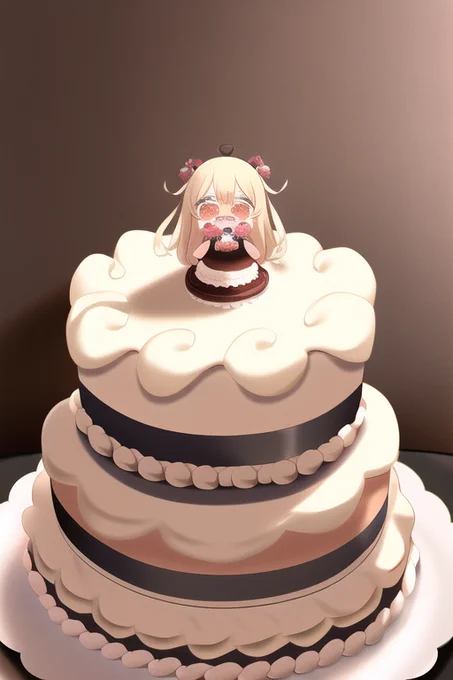 crying cake、自分の観測範囲では首から下のケーキ化が多いが、自分の絶望ちょいマシ版では腰から下のケーキ化が生成された。他の状態変化系への応用が期待できる為、安定的なケーキ化呪文の開発を推し進めていきたい。#NovelAI  #ケーキになんかなりたくない 