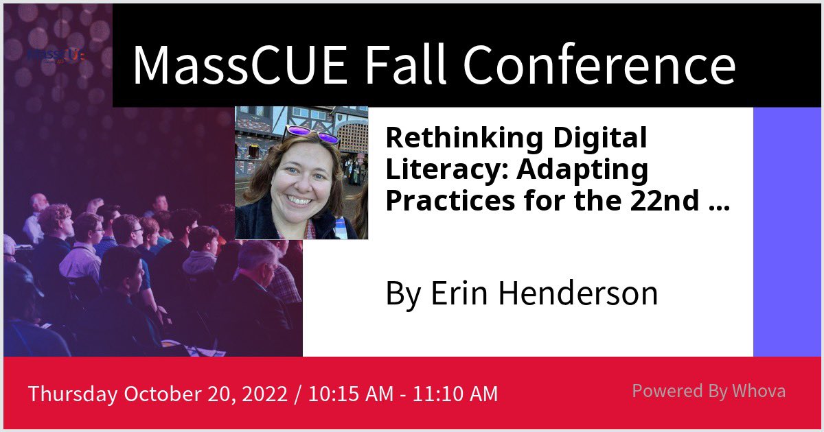 Thursday, I’ll be presenting with the amazing <a href="/JWagnerEdTech/">Dr. Jeanna Wagner</a>  at <a href="/MassCUE/">MassCUE</a>. We’re sharing our journey of Rethinking Digital Literacy, helping our students adapt to the changing digital landscape. We hope to see you there!