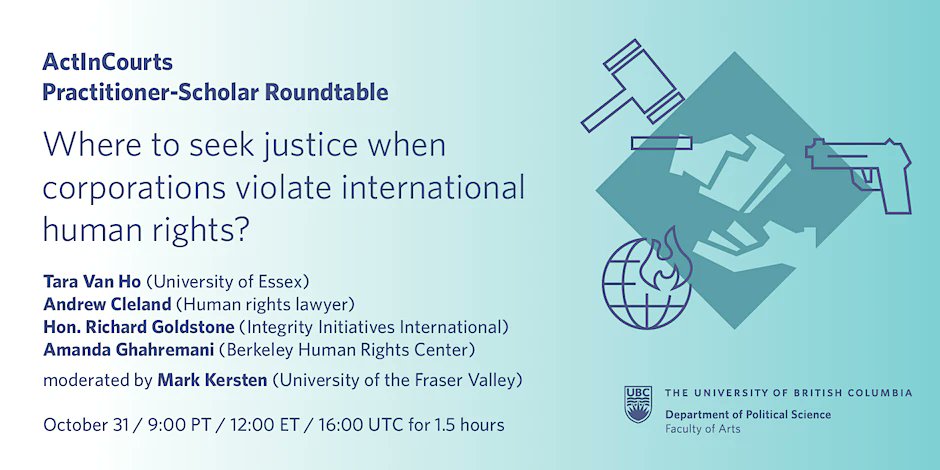 MarkKersten's tweet photo. Very excited to co-organize and moderate this timely and important panel discussion on corporate accountability for human rights violations.

Please join us on 31 October (👻) at 9am PST / 12pm EST / 2pm GST!

More info &amp; registration here: https://t.co/uG52NfSuSB #bizhumanrights https://t.co/fqw7HVEXfF