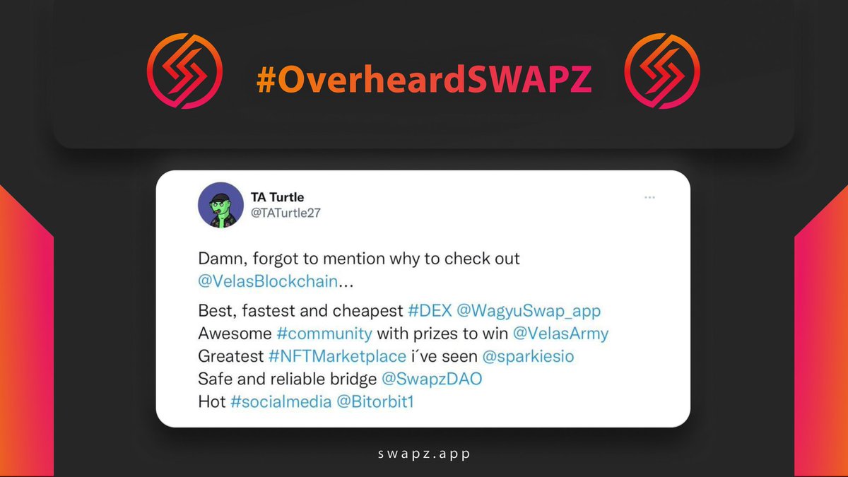 Swapz_app's tweet photo. We're all about the big picture. Can you dig it?πΌ
@TATurtle27 telling it as it is on #OverheardSWAPZ!
Keep your eyes on the prize & #HODL!π₯
Our #SWAPZaroundtheworld Contest is still LIVE on https://t.co/fj40rMLpEW so take those pics - as many as you want!πΈ
$SWAPZ #SwapzDAO https://t.co/zC63GKwr9i