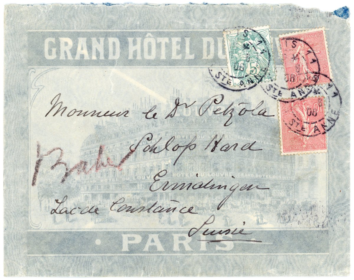 Advertising cover for the Grand Hôtel Du Louvre - Paris, France - 1906. #Stamps #Philately