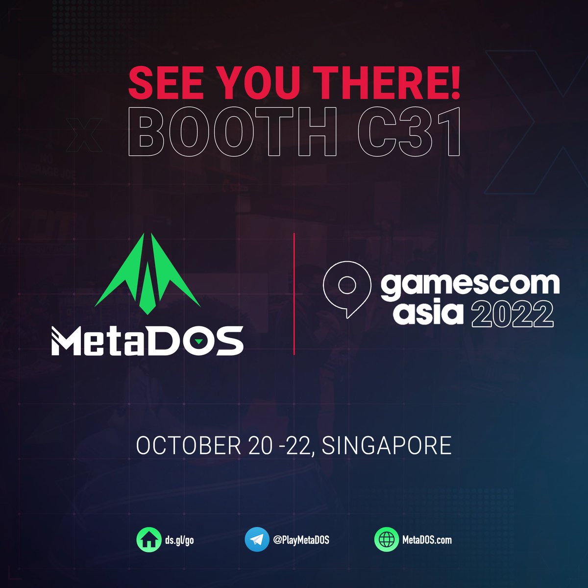 MetaDOSLATAM's tweet image. 🔥MetaDOS: Join Gamescom Asia with us!💫

Meet our Advisor - Mr. Anh Le, at booth C31
Time: 19 - 23 October 2022
Location: Level 4, Suntec Convention &amp;amp; Exhibition Centre, Singapore
 
Official Channels: ds.gl/go
#DOS #Gaming #BattleRoyale #Metaverse