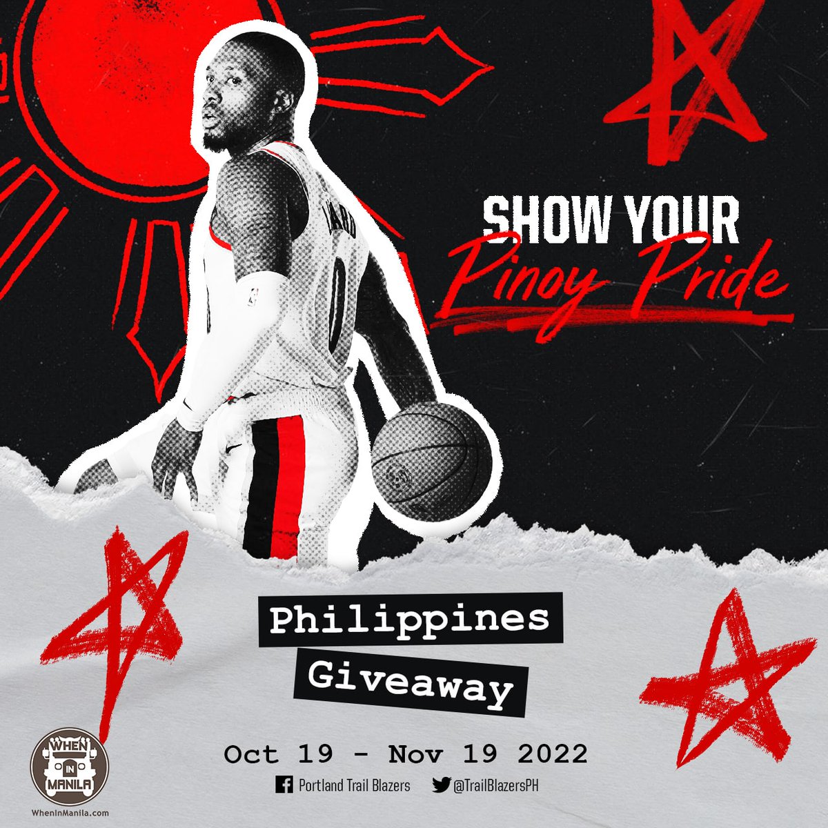 trailblazersph's tweet photo. Show Your Pinoy Pride! 🇵🇭

Bilang pasasalamat sa walang sawang suporta mula sa inyo, mayroon kaming eksklusibong giveaway para lang sa mga Rip City fans sa Pilipinas!

Pipili kami ng masusuwerteng mananalo sa Nov. 19. Goodluck Pinoy Blazers fans! 👊 #TrailBlazersPH https://t.co/LyqJ7YA7P0