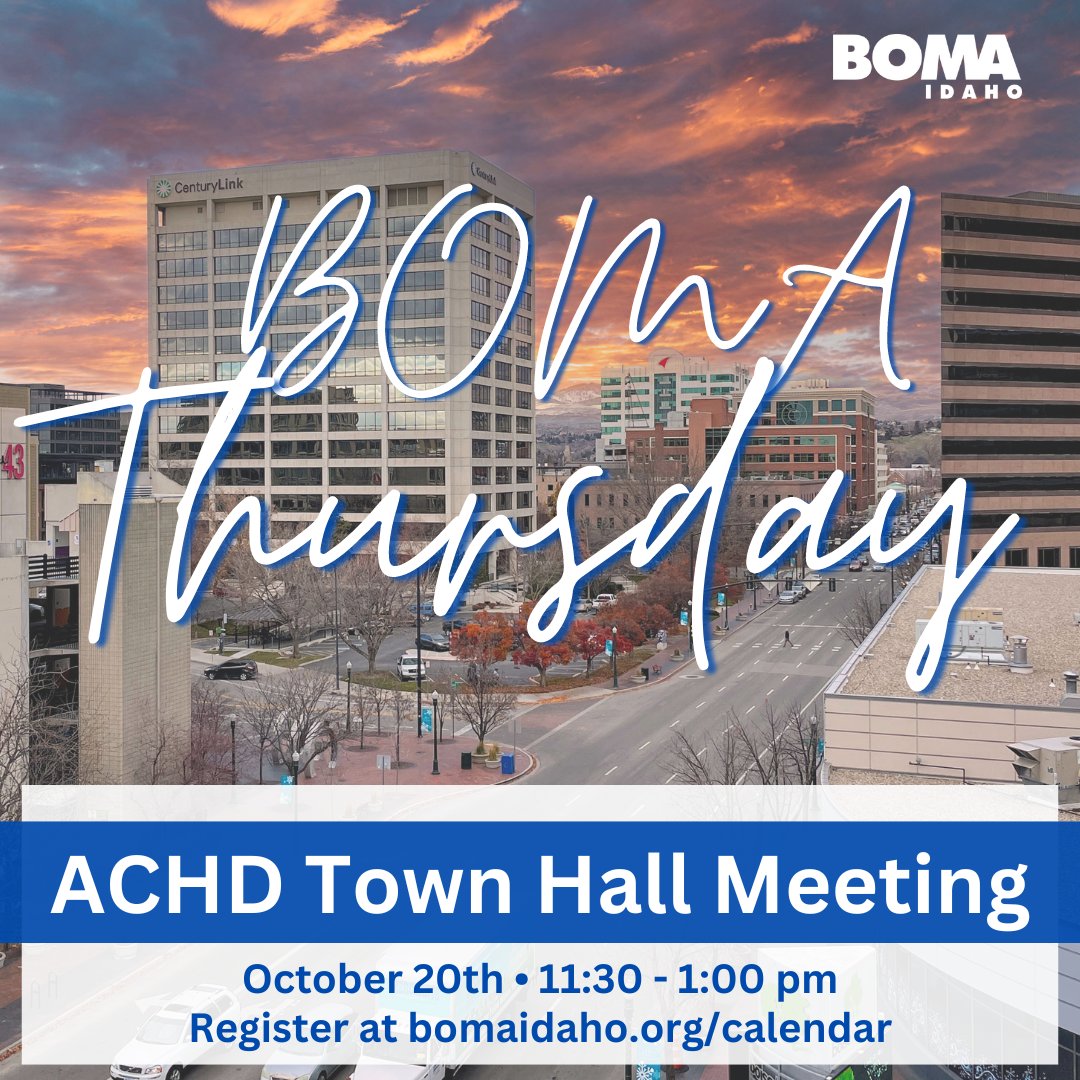 BomaIdaho's tweet photo. Join us for BOMA Idaho Thursday! Networking, lunch, and a great program with candidates from ACHD's Districts 3 and 4. Come ask questions!
PLUS - meet members of our new Diversity, Equity, and Inclusion committee! Building Engineers are FREE!
#cre #bomaidaho #boma #achdtownhall https://t.co/tTpHM1fRjd