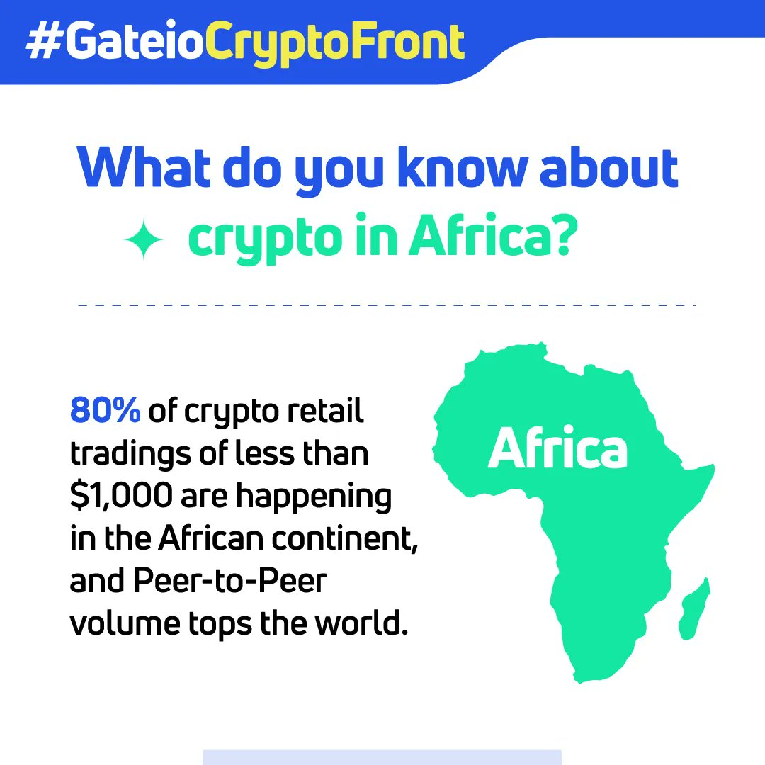 Gate's tweet photo. #GateioCryptoFront - Do you know that 80% of #crypto retail trading, of less than $1,000, are happening in the African continent? And their peer-to-peer volume tops the world.
#Gateio #CryptoFront #Cryptonews https://t.co/uW5WkkMHlU