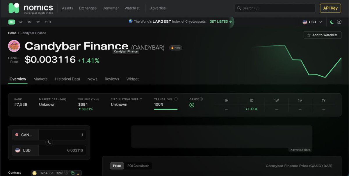 CandybarFinance's tweet photo. We are now listed in Nomics

https://t.co/KWaOO9p2xo

https://t.co/FYik1PyHhv https://t.co/XYOWNuiRni