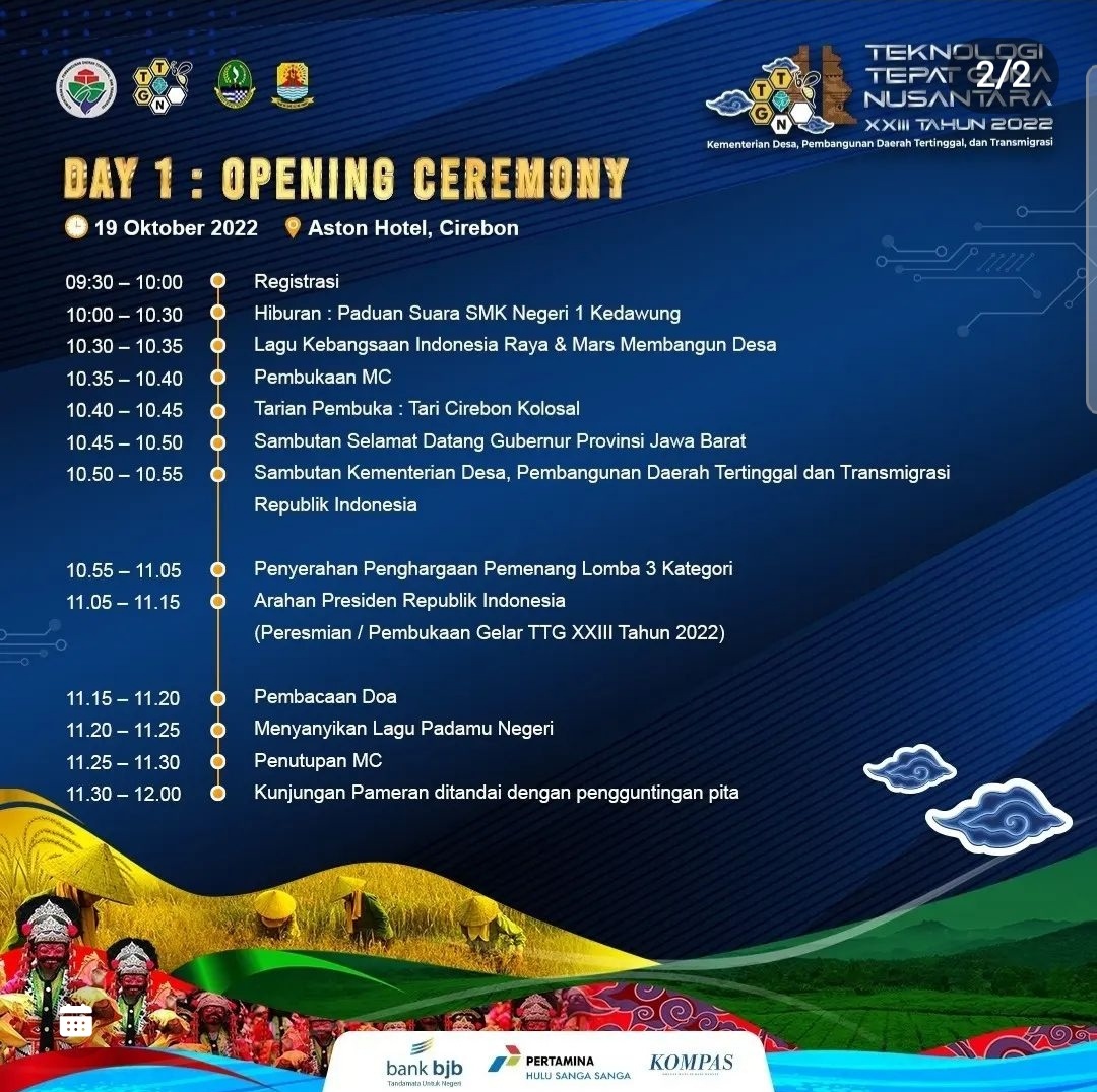 Agenda Hari ke 1 Acara Gelar TTG Nusantara
#TTGNusantara 
<a href="/jokowi/">Joko Widodo</a> 
<a href="/halimiskandarnu/">ABDUL HALIM ISKANDAR</a> 
@kemendespdtt 
<a href="/malik_haramain/">malikharamain</a> 
<a href="/imansyukri/">Iman Sukri</a> 
<a href="/taufikmadjid71/">IG : taufik.madjid</a> 
@yusradaridesa 
<a href="/tppkemendes/">TPP KEMENDES</a>
<a href="/kpw3_kalsel/">P3MD KalSel</a> 
<a href="/p3mdbalangan/">TPP KAB. BALANGAN</a>