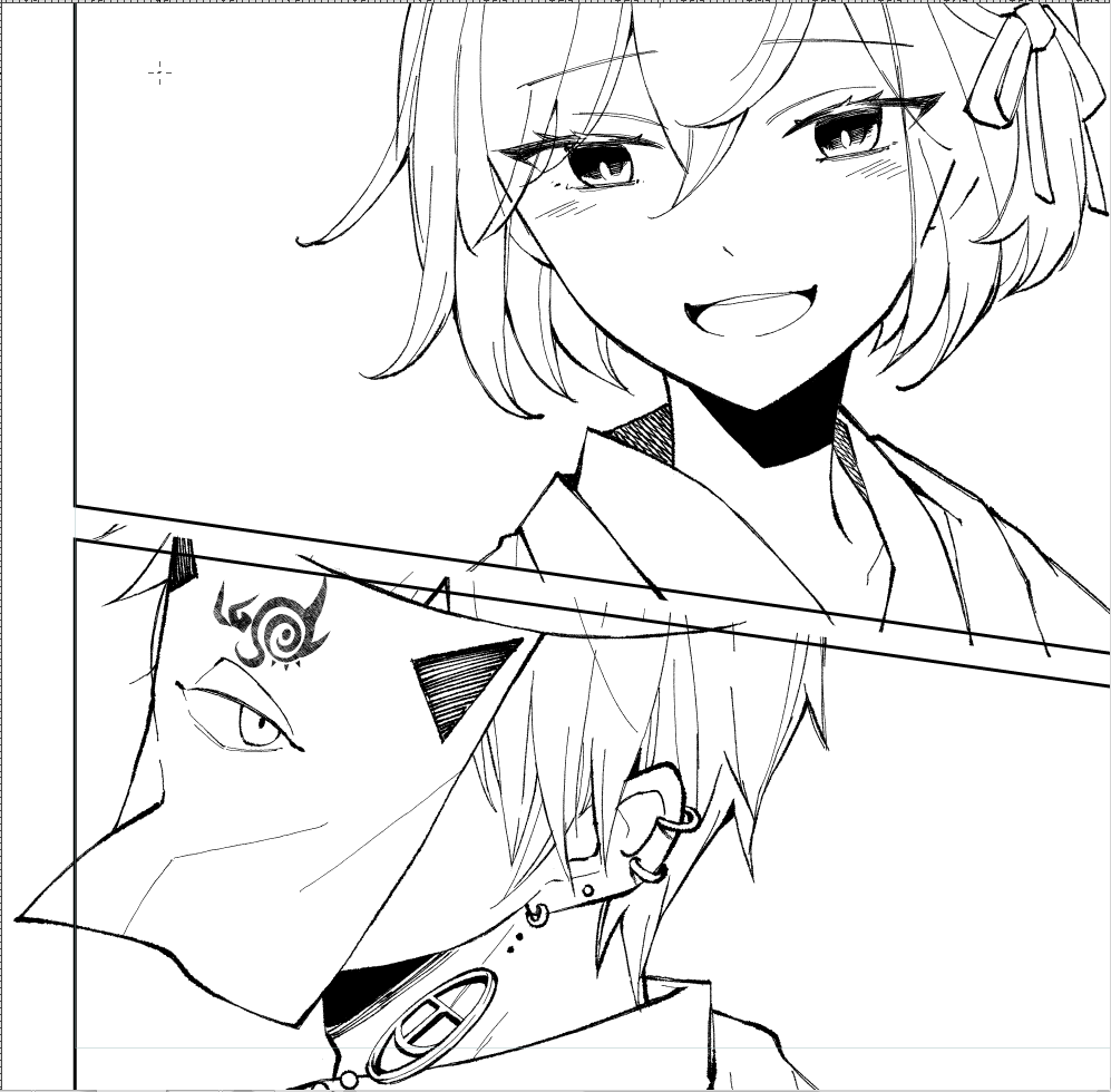 そして本編の続きも絶賛執筆中です👁️
こちらはにっこりエソラと振り返り相模です。
相模を見下ろせるのは中々珍しい✨
「神隠し編」も佳境です!今週は配信がありますのでお楽しみに❣️