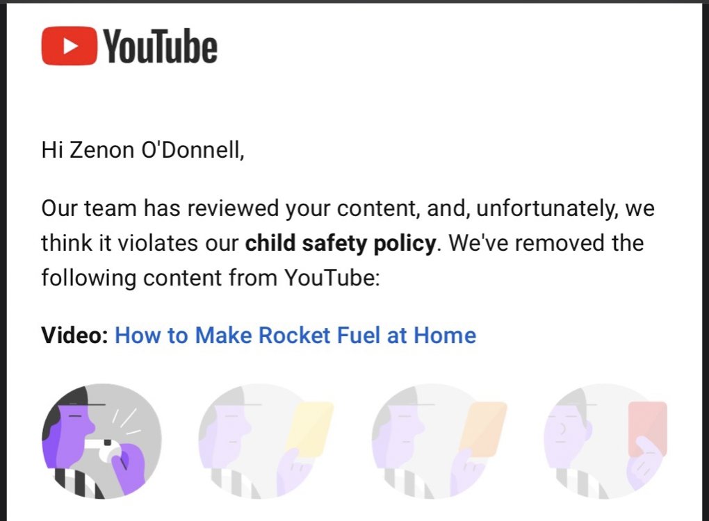 erfmufn's tweet image. Kiddo just sent me this. 😂

Honestly, probably fair @TeamYouTube 

I'll talk to him and make sure he knows he's not in trouble and when he's old enough he can upload a new version and get paid for it too. 

#stemproblems #theyblowupsofast