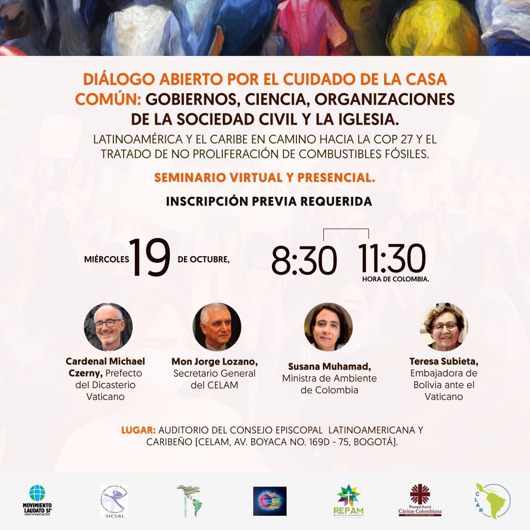 Invitamos al conversarorio ”Diálogo abierto por el cuidado de la casa común: Gobiernos, Ciencia, Organizaciones de la Sociedad Civil y la Iglesia”.
Participación especial del Card. Michael Czerny Prefecto del Dicasterio de Desarrollo Humano y la Emb. Teresa S. Subieta Serrano.