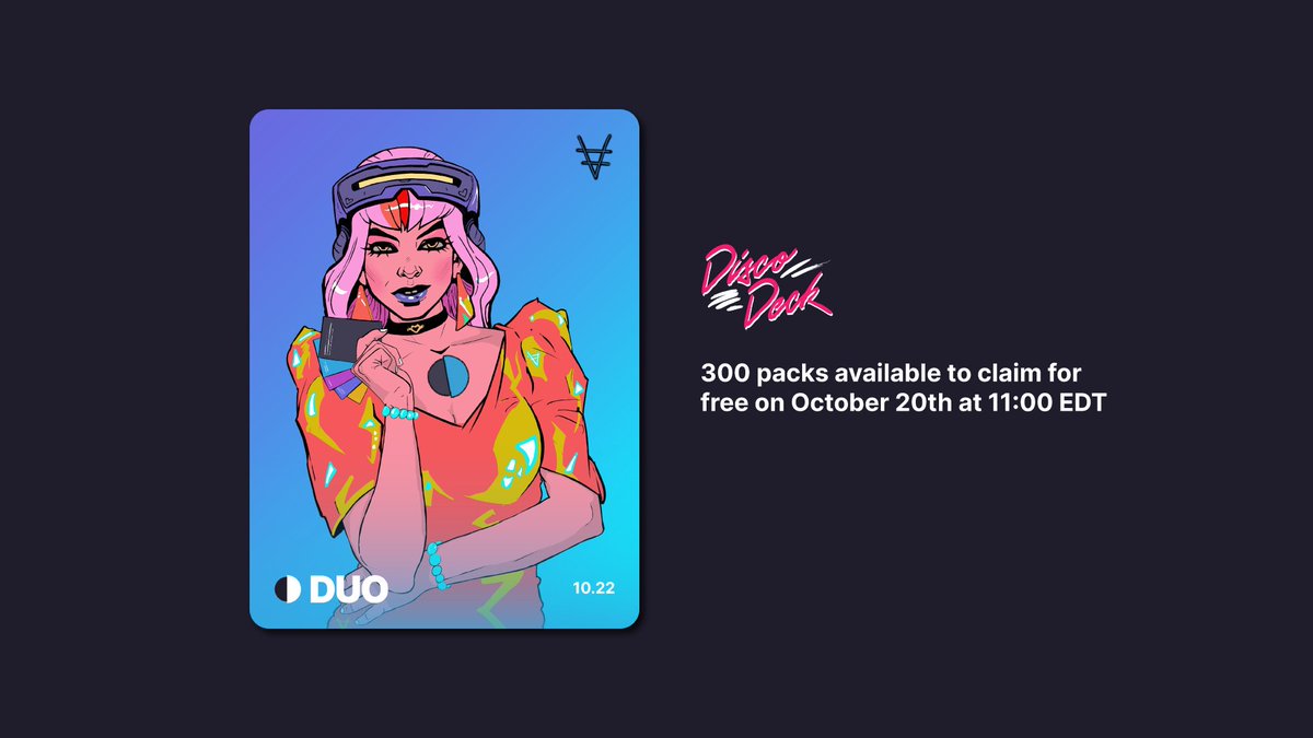 Duo_NFT's tweet image. Another one of the ultra-rare card skins by @DiscoVandal for the #DiscoDeck! You have 0.3% chance of pulling this skin in the deck 🤯 

300 packs claimable for free as a gift from the @JaelCartel and @PapoDisco.