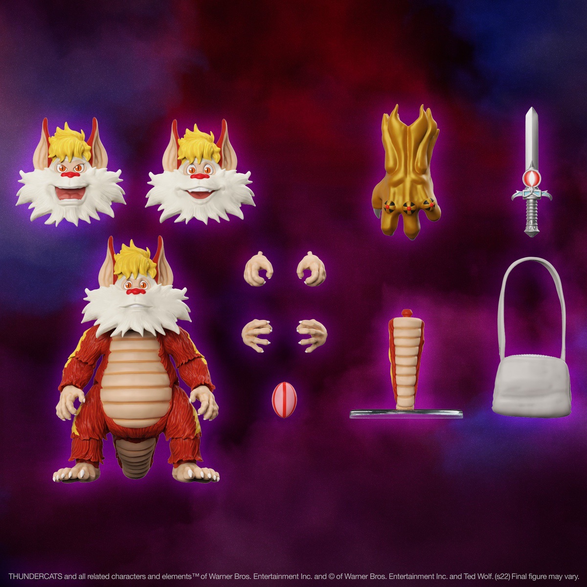 This 7” scale ThunderCats ULTIMATES! figure of Snarf features interchangeable heads & hands, his satchel, Candy Fruit, the Sword of Omens, Claw Shield, and a piece that allows him to be posed standing on his tail! Pre-order now on Super7.com!