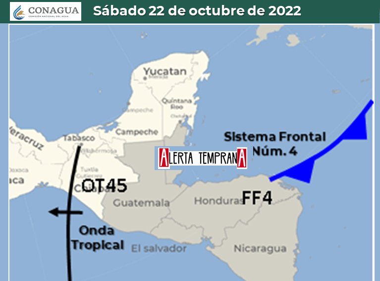 AlertaGt502's tweet photo. Actualización 18/10
La Conagua mantiene pronóstico de acercamiento e ingreso del #FF4 al norte de C.A también la llegada de la #OT45 entre el 20 y 21/10 en interacción con la #VaguadaMonzónica generará temporal de lluvias al norte, BocaCosta y Costa Sur
@ReportoCA @ReporteNi https://t.co/QcnFoW5O1L