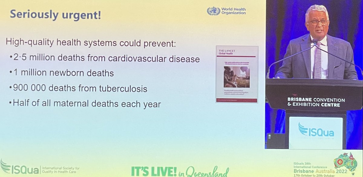 A seriously urgent call to action from <a href="/Shams_Syed/">Shams Syed</a> to prevent harm &amp; millions of avoidable deaths in health care. <a href="/DrTedros/">Tedros Adhanom Ghebreyesus</a> reminds us Quality is not a given. It takes vision, planning, investment, compassion, meticulous execution, &amp; rigorous monitoring #ISQua2022 <a href="/ISQua/">ISQua</a> <a href="/TheIHI/">Institute for Healthcare Improvement (IHI)</a>