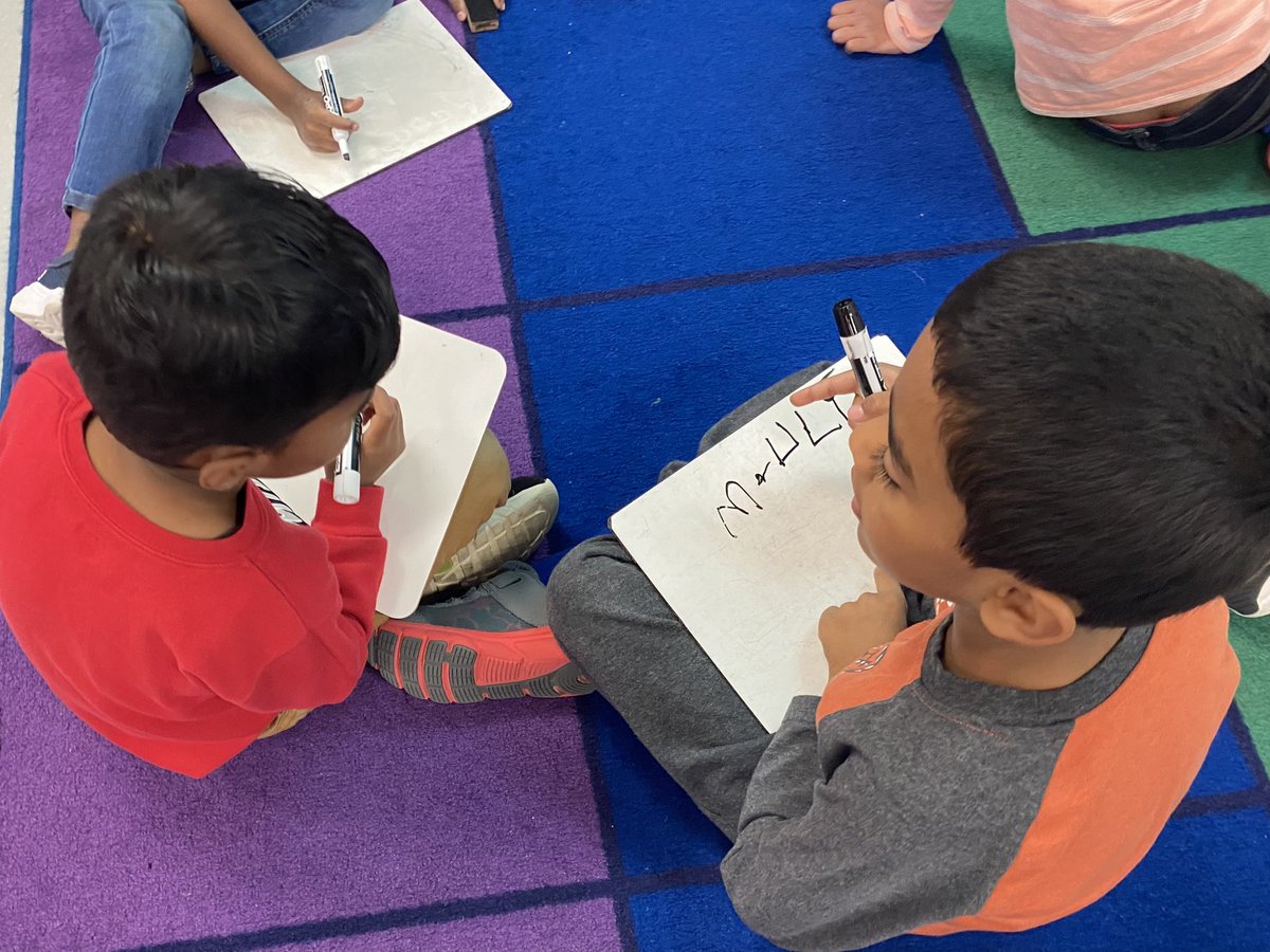 Kindergarteners turned into teachers! Today’s lesson - teaching others about the letters in our names. #martellkinders #onetroy