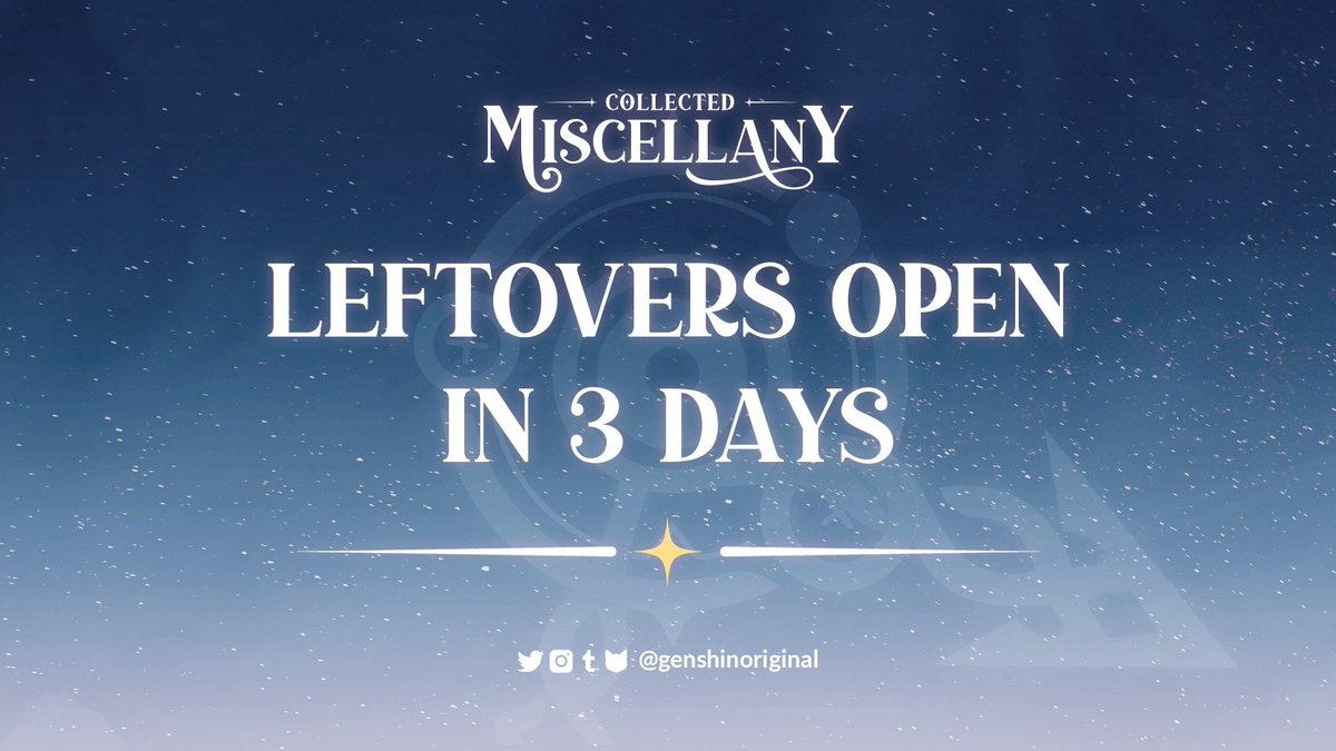 💫3 DAYS TO LEFTOVER SALES💫

Are you a Genshin OC enjoyer who only found out about our project recently? Did you miss out on preorders? Or do you simply want extra OC goodies? If your answer is yes, keep an eye out for leftover sales in 3 days! 😊✨