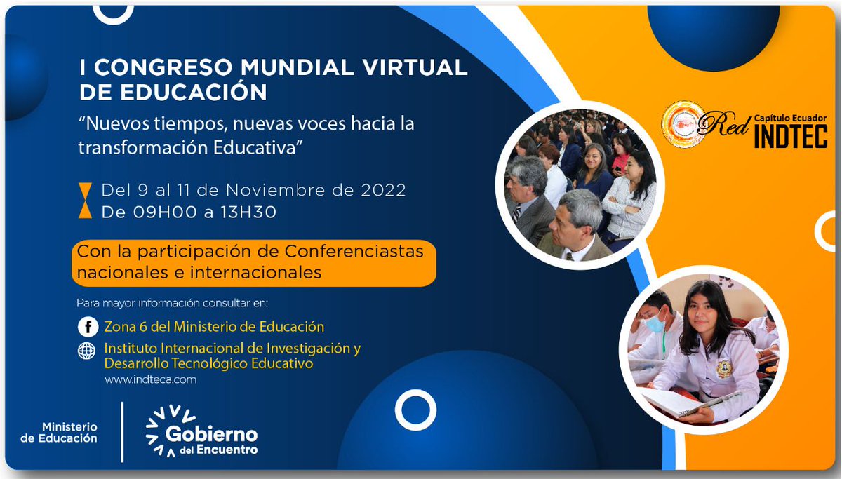 indtecca's tweet photo. I CONGRESO MUNDIAL: Nuevos tiempos, nuevas voces: Hacia la transformación de la educación.
Link de información y de inscripción: https://t.co/HlFGYZtOG0 https://t.co/XEDH3cgMKi