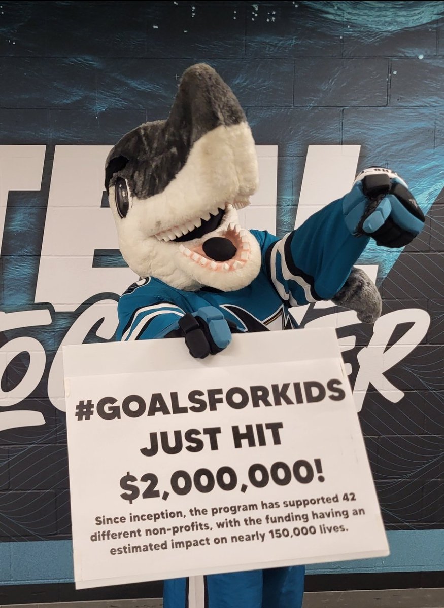 sjsharkie's tweet photo. With that first @SanJoseSharks goal, #GoalsForKids has now raised TWO MILLION DOLLARS for bay area nonprofit organizations. #TealTogether https://t.co/tYilQego6L