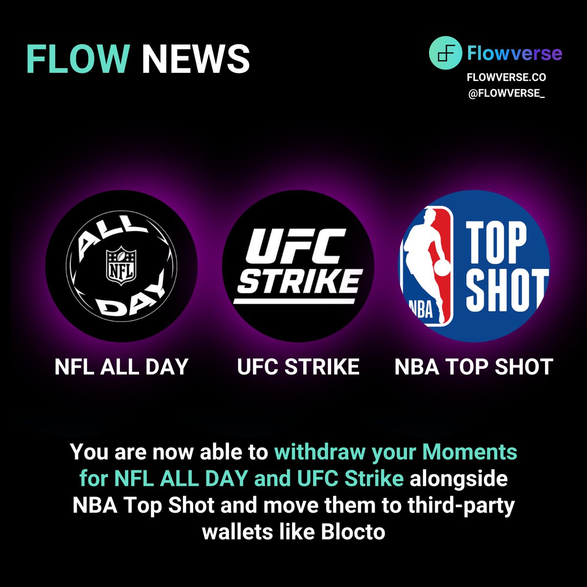 BOOM! Both <a href="/NFLALLDAY/">NFL ALL DAY</a> and <a href="/UFCStrikeNFT/">LIZARD</a> are officially NON-CUSTODIAL 🔥🔥

This means you can withdraw your moments from Dapper, and move them to third-party wallets including <a href="/BloctoApp/">BloctoApp (🐚,🐚)</a>