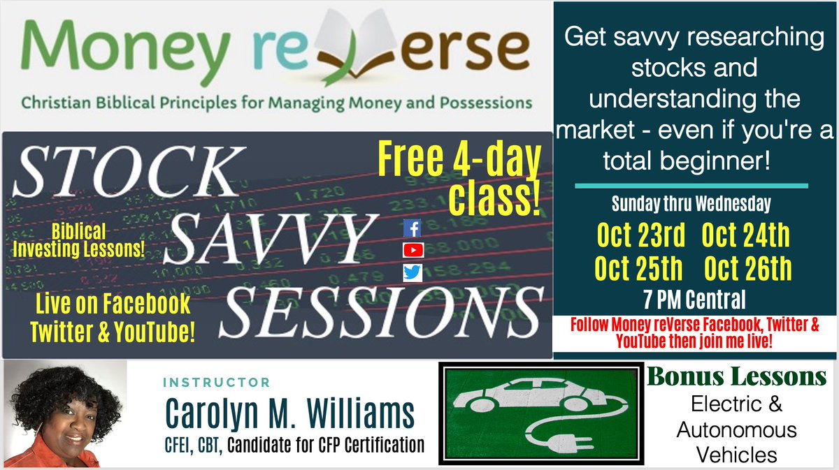 MoneyreVerse's tweet photo. IT'S TIME TO LEARN STOCK MARKET RESEARCH!  #FREE!
Join me for my free Stock Savvy Sessions this Sunday thru Wednesday at 7 PM Central.   Live on Twitter, Facebook &amp; YouTube.  Share with your friends and family! #stocks #freeclass #freeclassesonline #Bible #electricvehicles https://t.co/BXoNWvYpFb
