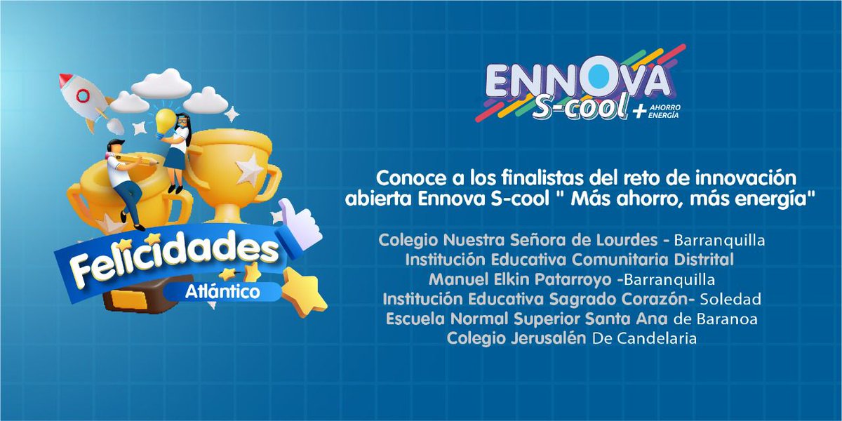 SEDAtlantico's tweet photo. Estamos entre los finalistas del reto de innovación #EnnovaScool Más ahorro, más energía de @Aire_Energia.
La Escuela Normal Superior Santa Ana de Baranoa @enssabar y el Colegio privado Jerusalén de Candelaria hacen parte de los seleccionados 🤩 https://t.co/QQ5tm08qT9