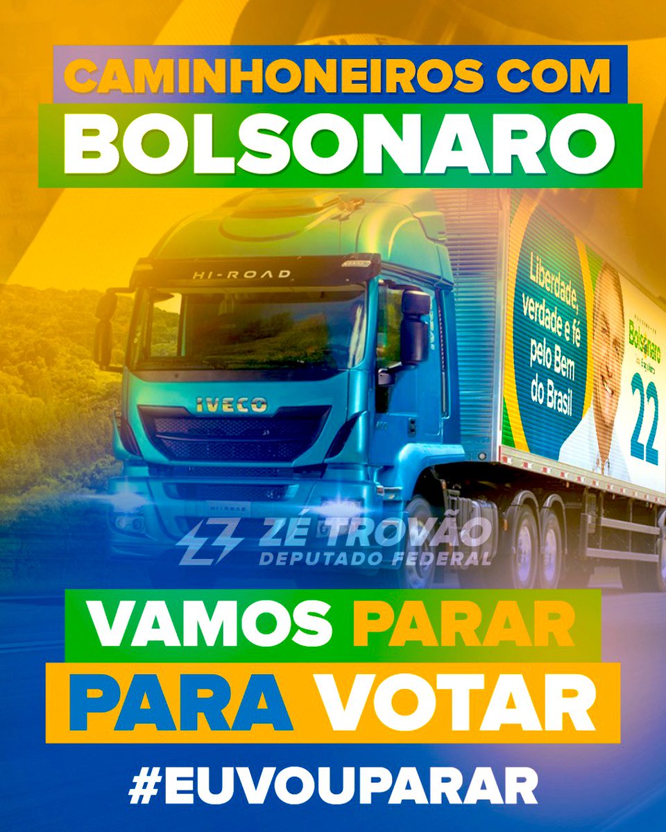 TrovaoDas's tweet photo. Meus amigos caminhoneiros dia 30 de outubro está chegando, e peço que pare seu caminhão em ato cívico em prol do nosso país 🇧🇷🇧🇷
Precisamos reeleger nosso capitão e eu conto com vocês!

#Euvouparar #BolsonaroPresidente22 #Eleicoes2022 #Caminhoneiros https://t.co/e3cqpP3b9e