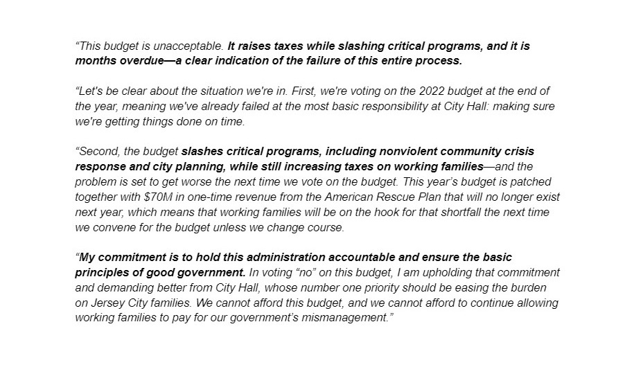 My statement on the 2022 budget.