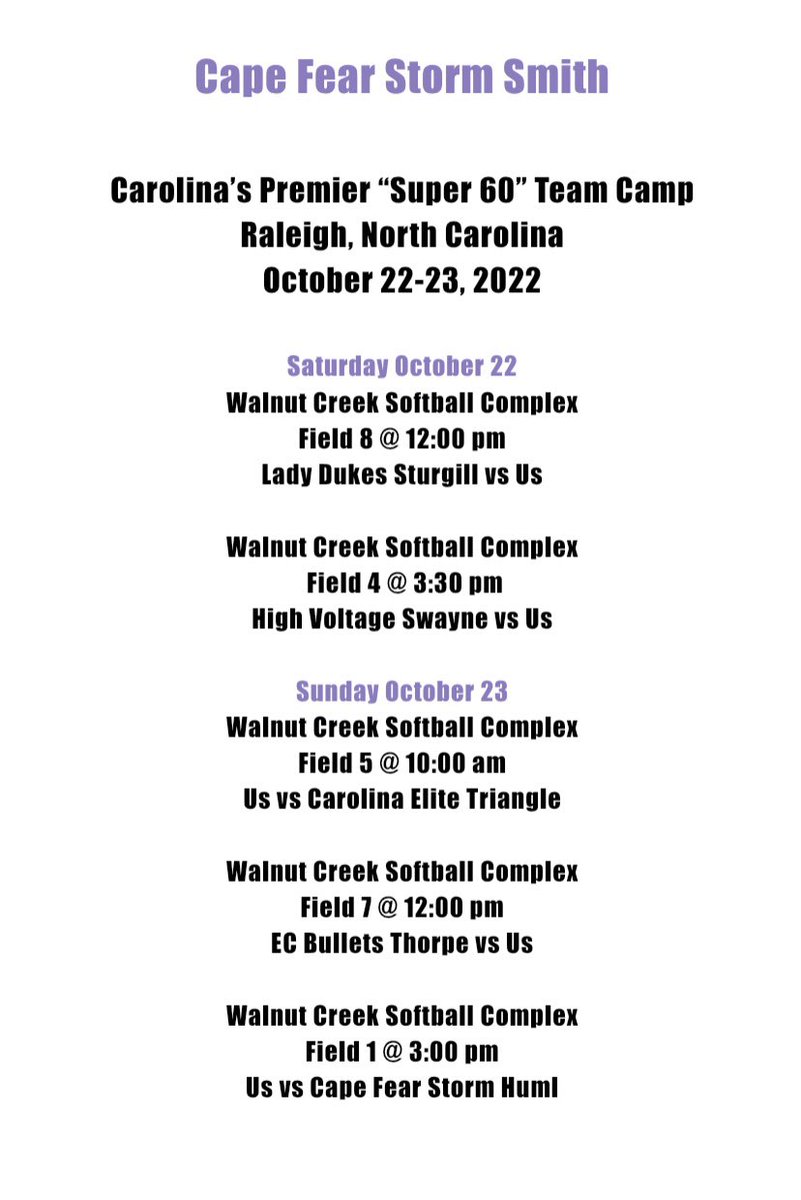 CapeFearStorm_S's tweet photo. We’re super excited to be back on the field this weekend in Raleigh, NC playing in the Carolina’s Premier “Super 60” Team Camp!! https://t.co/hmJVRyjy3y